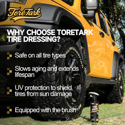 toretark Ceramic Tire Shine Spray — High-Gloss Wet Look Tire Coating with Ultra-Dense Nylon Brush Applicator, UV Protection, Long-Lasting Shine for Car Truck RV Motorcycle (16 Fl Oz)