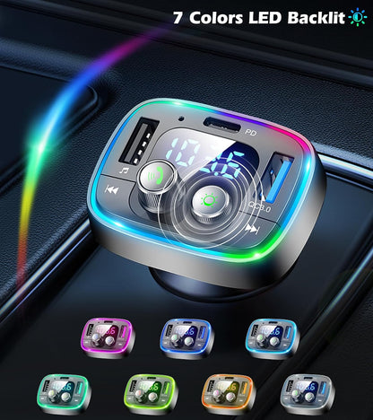 LIHAN FM Transmitter for Car Bluetooth Adapter 5.4,48W PD+QC Fast Charging,Hands-Free Calling,Streams Spotify/Navigation/Music via Car Radio,Wireless Upgrade Non-Bluetooth Cars,USB-C,USB/TF,12V/24V