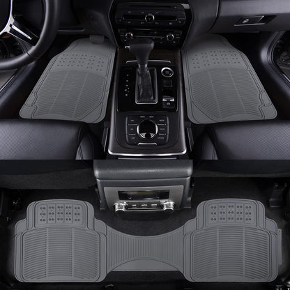 Amazon Basics Universal PVC Faux Rubber Car Floor Mats, Anti-Slip, All Weather Protection, Waterproof Flexible Trim to Fit for 95% Automotive SUV Sedans Trucks, Charcoal Pure Grey, Pack of 3