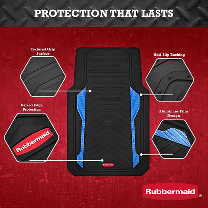 Rubbermaid Car Floor Mat, Heavy Duty All-Weather Car Mats Full Set with Dual-Tone Pink Aluminum Inserts – Universal Fit, Anti-Slip Backing, Trim-to-Fit for Most SUV, Sedan, Van