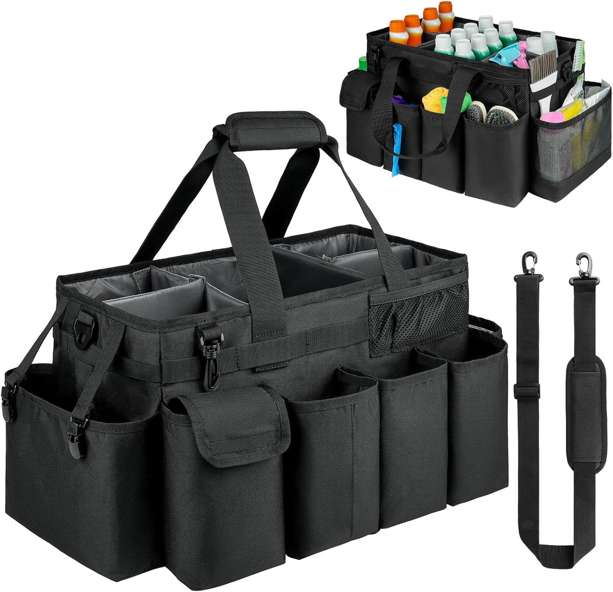 Cleaning Caddy,Cleaning Bag for Housekeepers,Cleaning Supplies Organizer with Handle,Black