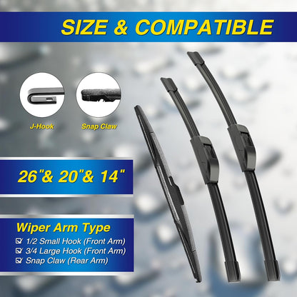 5 PLUS® Silicone Windshield Wipers Replacement for 2007-2014 Ford edge, 2007-2015 Lincoln MKX Wiper Blades(Set of 3),Automotive Replacement Windshield Wiper Blades For My Car-26"/20"/14" - Colors A