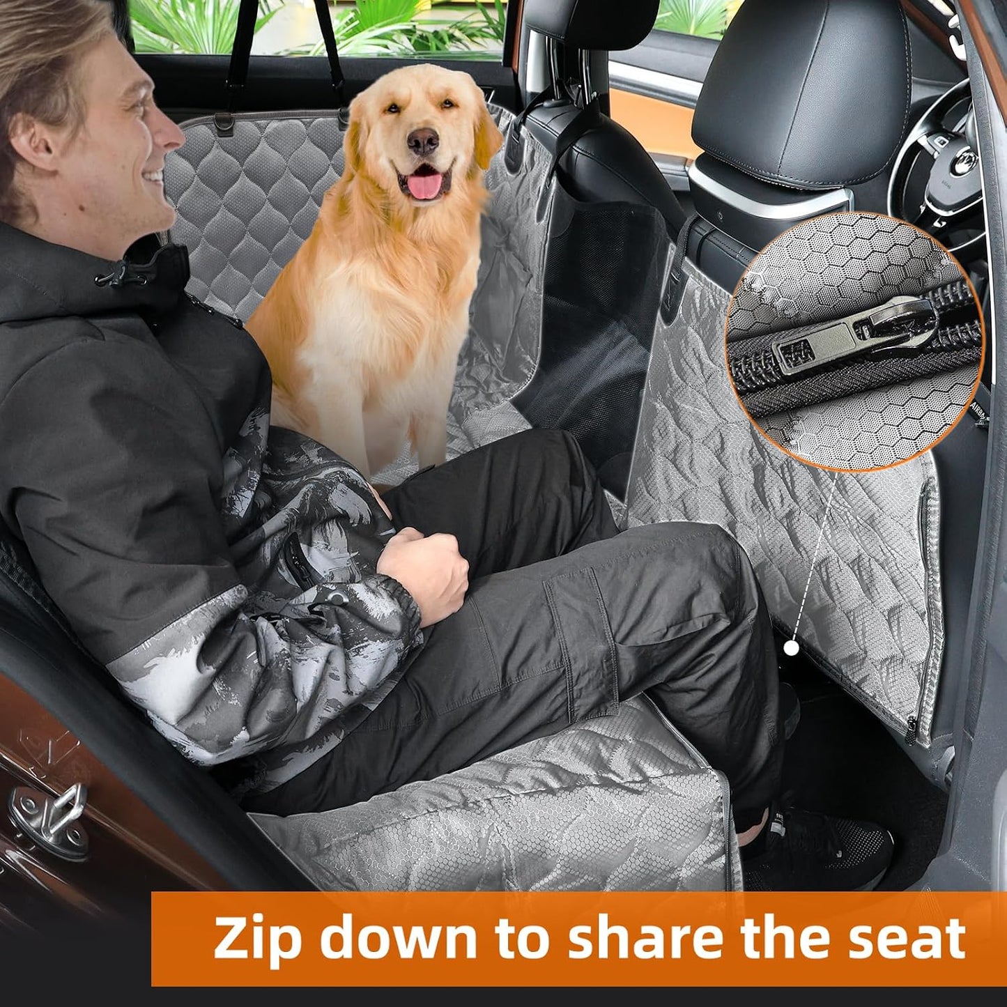 PETICON Dog Car Seat Cover with Mesh Window, 100% Waterproof Pet Seat Cover for Back Seat, Scratchproof Dog Hammock for Cars, Trucks, SUVs, Jeeps, Black