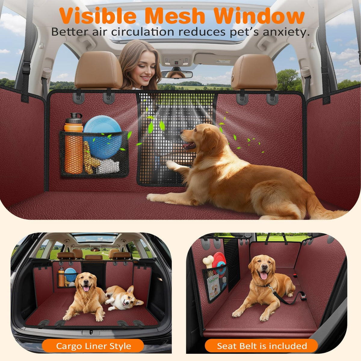 URPOWER Dog Car Seat Cover for Pets 100% Waterproof Seat Cover Hammock 600D Heavy Duty Scratch Proof Nonslip Durable Soft Back Seat Covers for Cars and SUVs
