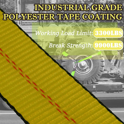 4 Pack Car Tie Down Straps for Trailers with Heavy Duty Chain Anchors 2" x 96" - 3,300 lbs Safe Working Load -Adjustable Wheel Straps with Chain Hook Anchors for Trailers.Orange