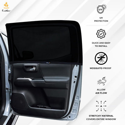 EcoNour Car Window Shades for Side Windows (Pack of 2) | Sun Shade for Car Heat and UV Protection | Adjustable Elastic Fabric Baby Car Shade | Rear Side Window Sun Shade Accessories (Large 21"x36")