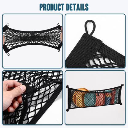 TOBWOLF Universal Mesh Cargo Net With Tape Stickers, 25x40cm / 9.8x15.7in, Elastic Car Storage Net, RV Netting Pocket, Wall Sticker Add-on Pouch Bag for Car Trunk