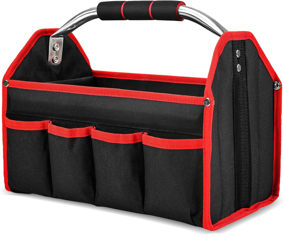 HAUTMEC 13 Inch Tool Bag, Foldable Open Top Tool Bag with Stiff Frame, Heavy-Duty Tool Tote with Padded Handle, Water-Resistant Base, Portable Tool Organizer for DIY & Jobsite Use – TB0001