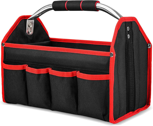 HAUTMEC 13 Inch Tool Bag, Foldable Open Top Tool Bag with Stiff Frame, Heavy-Duty Tool Tote with Padded Handle, Water-Resistant Base, Portable Tool Organizer for DIY & Jobsite Use – TB0001