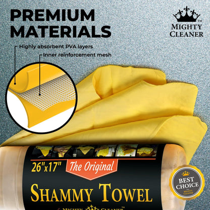 Premium Shammy Cloth for Car Drying - 26”x17” - Super Absorbent Chamois Towel for Car - Scratch-Free, Reusable & Soft
