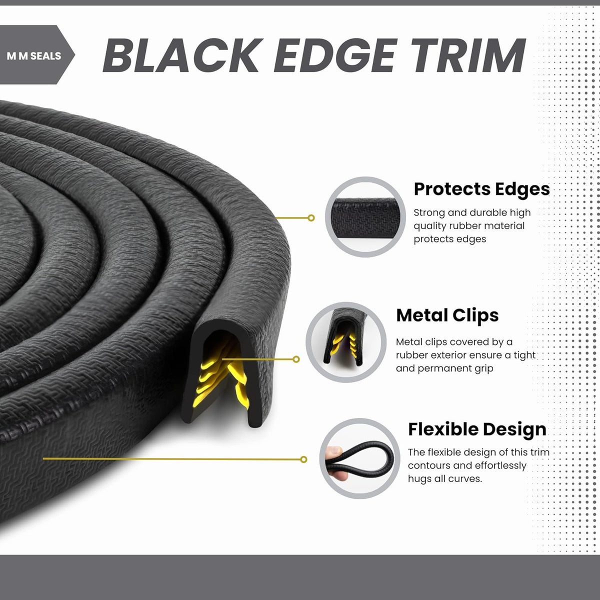 Edge Trim Black Large, Fits Edge 1/4 Inch, Length 10 Feet (3.05 Meter)