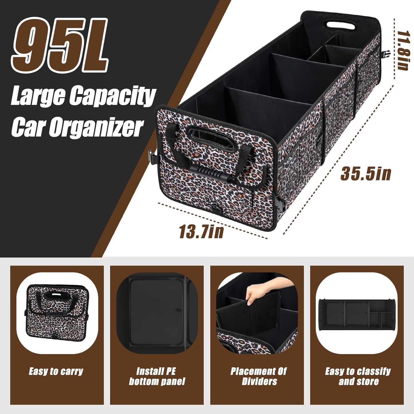 AOPHY Trunk Organizer for Car, 95L Large Capacity Trunk Storage with Non-Slip Bottom Strips, Cargo Organizer for Suv, Truck, Sedan, Waterproof Portable Car Organizers for Women Men(Pink)