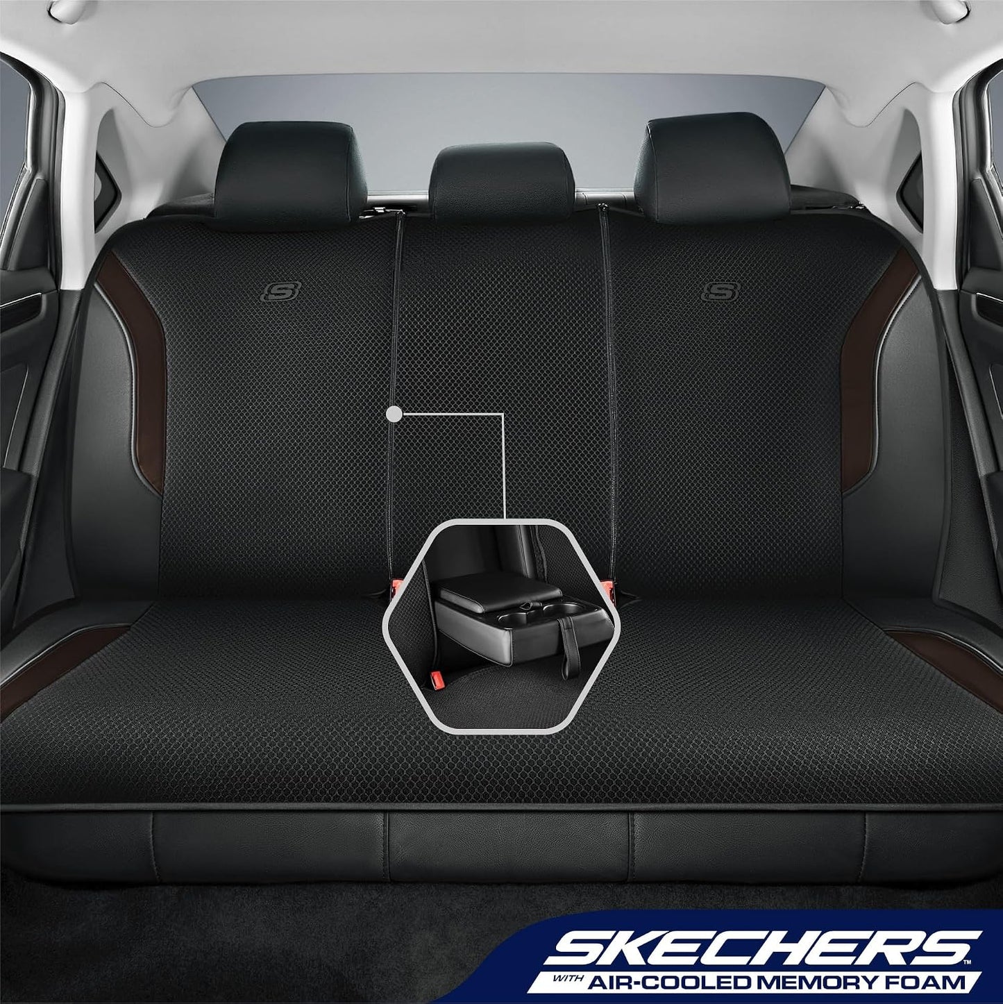 Skechers Memory Foam Seat Covers, Air Cool Mesh Thick Car Seat Covers, Car Seat Covers Front Seats Airbag Compatible, Universal Automotive Comfort for Most Cars, Vans, Trucks, SUV,Black
