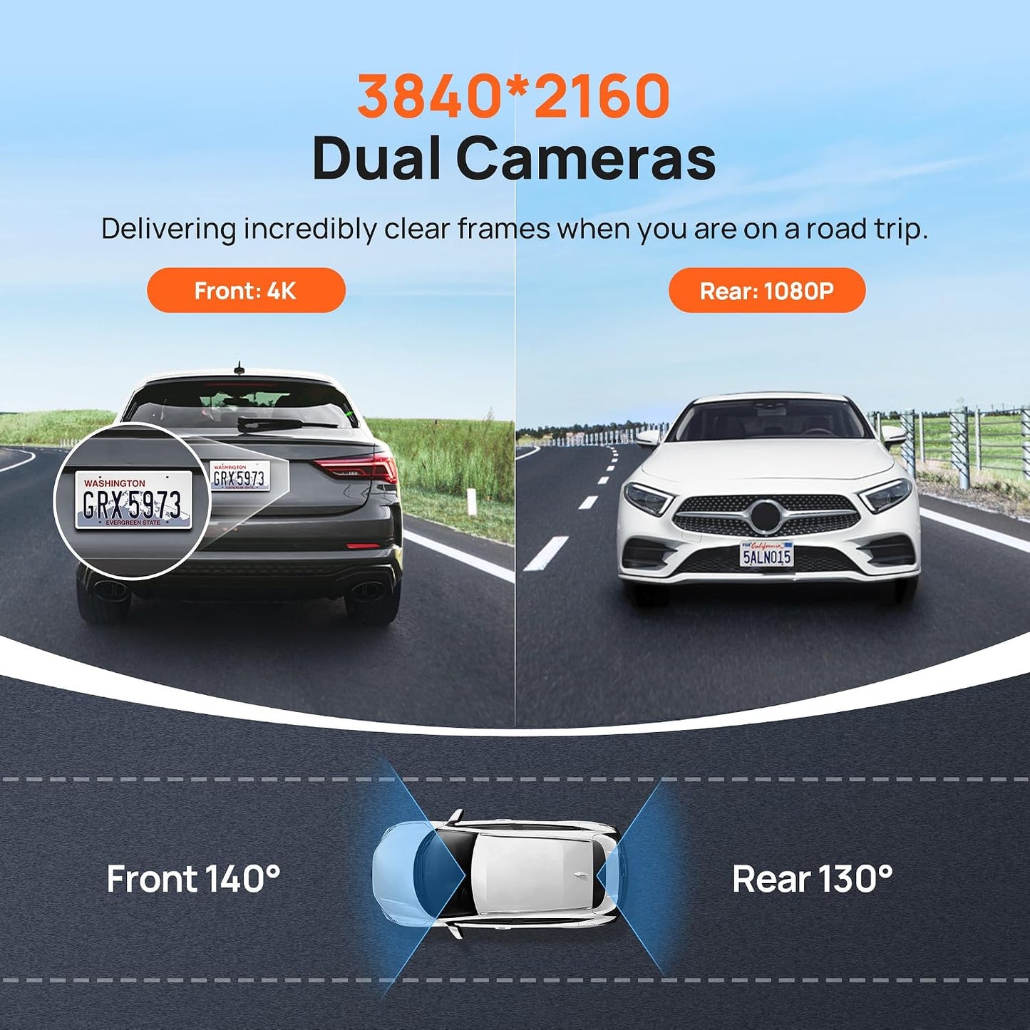 70mai 4K Dash Cam Front and Rear, Built in Wi-Fi 6 & GPS Car Camera, Super Night Vision, ADAS, 3'' IPS Screen, 24H Parking Mode, Time-Lapse, Loop Recording, with 128GB Card (A800SE)
