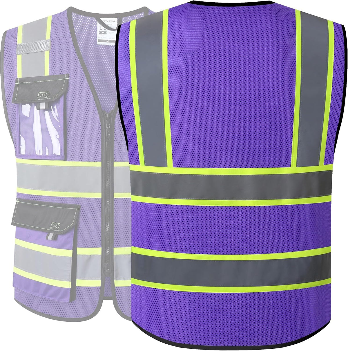 JKSafety Hi Vis Reflective Safety Vests for Men Women High Visibility Vest with Pockets Mesh Fabric Construction Safety Apparel Neon Vest for Work (220-Black L)