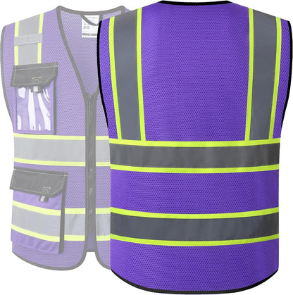 JKSafety Hi Vis Reflective Safety Vests for Men Women High Visibility Vest with Pockets Mesh Fabric Construction Safety Apparel Neon Vest for Work (220-Black L)