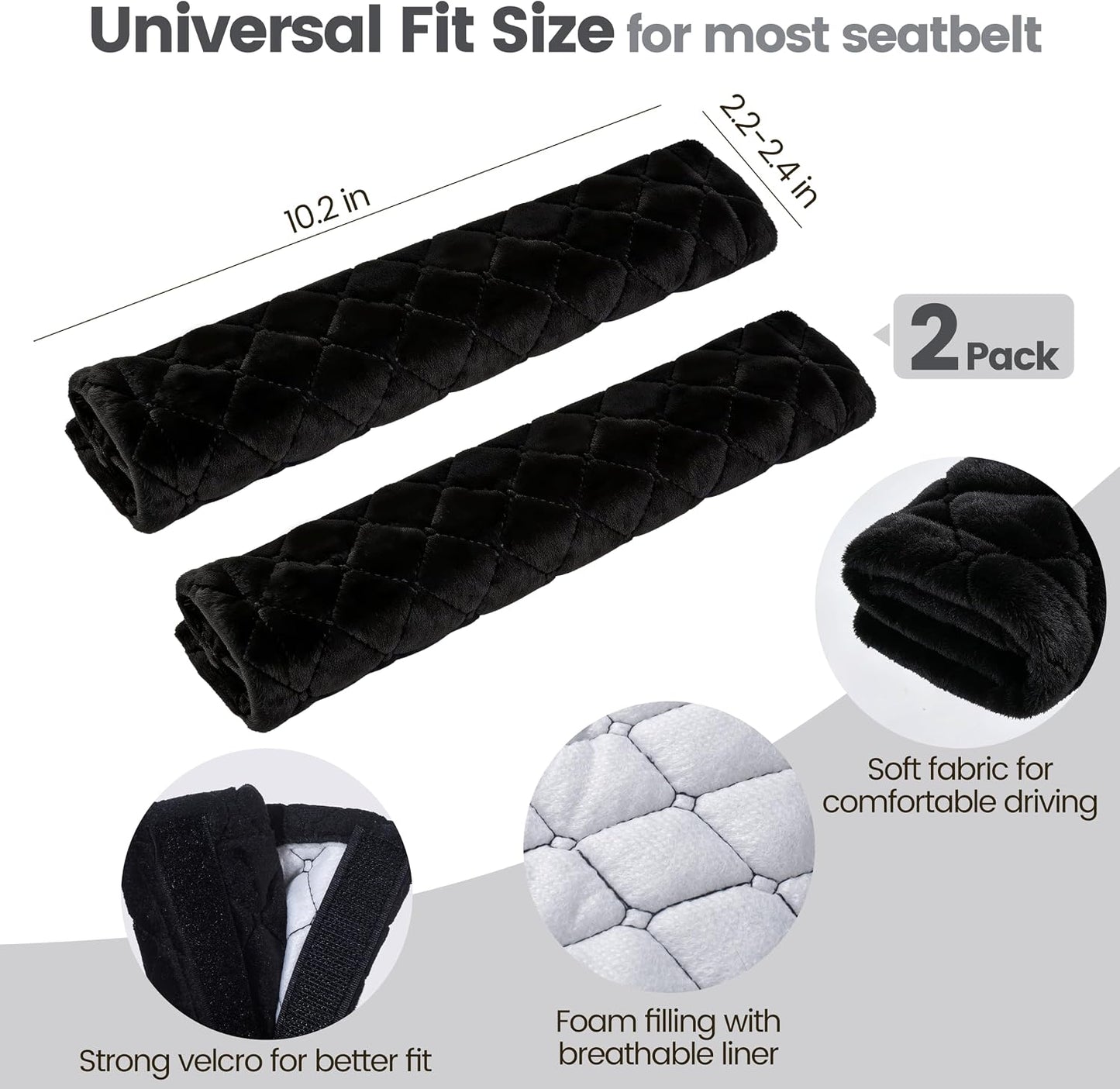 Amooca Soft Auto Seat Belt Cover Seatbelt Shoulder Pad 2 PCS for a More Comfortable Driving Compatible with All Cars and Backpack Black