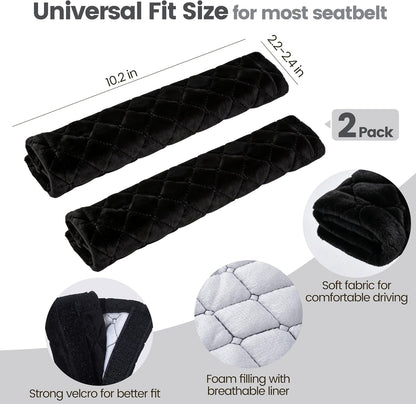 Amooca Soft Auto Seat Belt Cover Seatbelt Shoulder Pad 2 PCS for a More Comfortable Driving Compatible with All Cars and Backpack Black