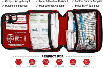 Swiss Safe 2-in-1 First Aid Kit for Car, Travel and Home, 348 Pieces, Large Hardcase with Bonus Mini Kit for Medical Emergency, Survival and Camping