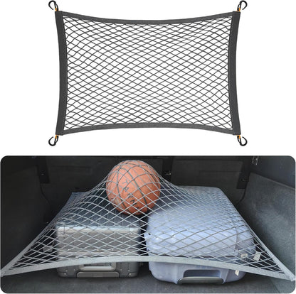 Upgraded Cargo Net for Car Trunk SUV Truck Sedan, 27.5"x19.6" High Elastic Mesh Storage Net with Thickened ABS Hooks, 3000D Polyester & 2240D Spandex, Gray