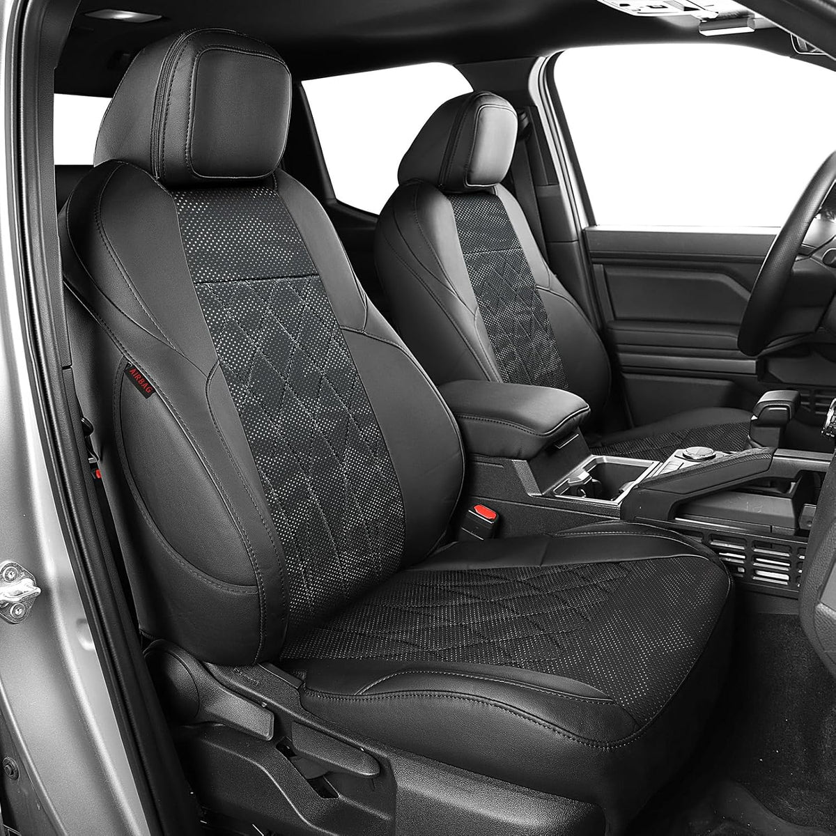 EKR Tacoma Car Seat Covers Custom Fit for Toyota Tacoma (Petrol) 2024 2025 2026 DoubleCab/CrewCab SR/SR5/TRD Sport/TRD Off-Road/Limited -Truck Seat Covers Full Set,Faux Leather(Black)