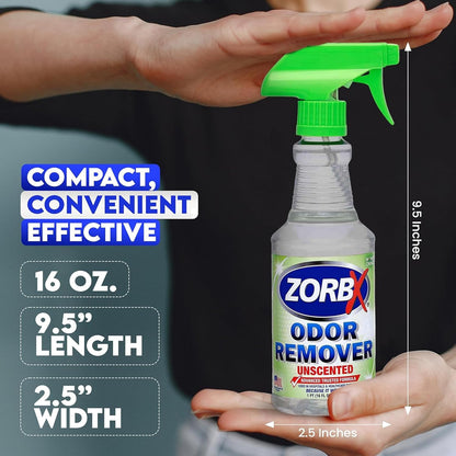 ZORBX Unscented Odor Eliminator for Strong Odor 16 Fl Oz - Used in Hospitals & Healthcare Facilities - Advanced Trusted Formula, Fast-Acting Odor Remover Spray for Dog, Cat, House & Carpet