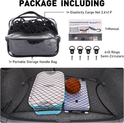 Elastic Cargo Net for SUV,Universal Truck Net Organizer with Storage Bag,32"x24" Stretch to 56"x42" Small Cargo NetBungee Mesh Cargo Hold for Car,Truck,Pickup,RV,Road Trip Essentials