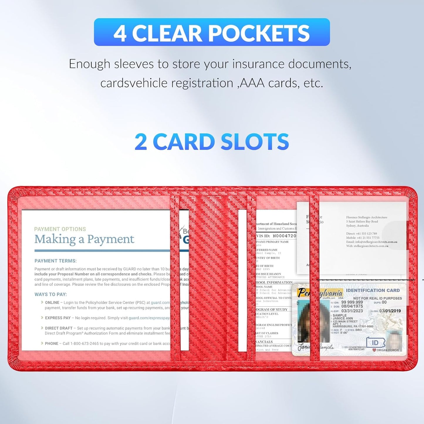 Car Registration and Insurance Card Holder，Vehicle Glove Box Car Organizer，Accessories Case for Storing Driving Licences, Cards, Documents