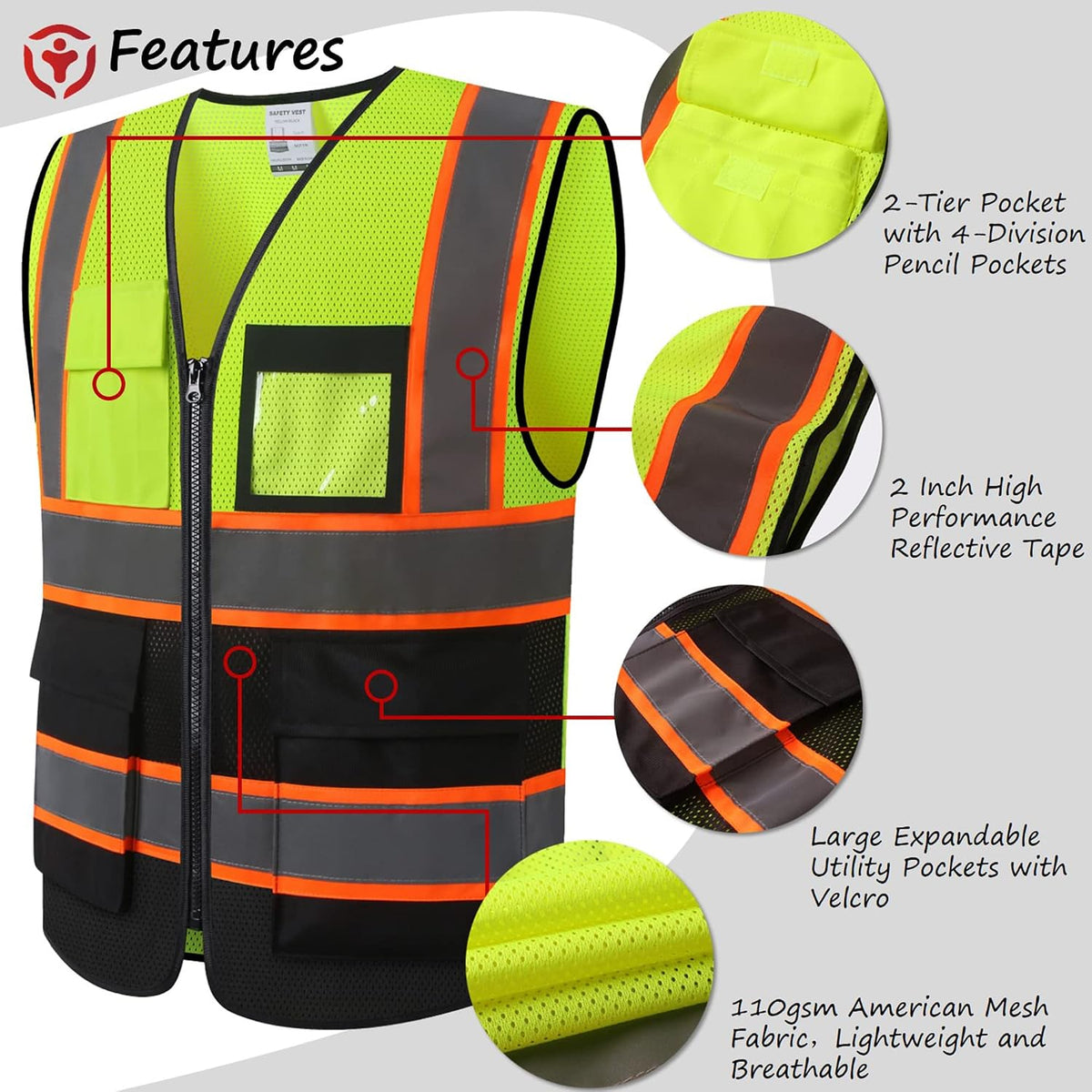 Reflective Safety Vest for Men Women Construction Vest Meet ANSI/ISEA Standard