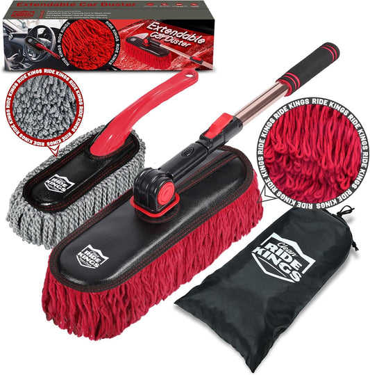 Car Duster Exterior Scratch Free,Car Dust Brush with Extendable Telescoping Handle to Remove Dust Pollen,Duster for Car,Truck,RV and Motorcycle,Large Auto Mop Duster Head, Wax Cotton Hair