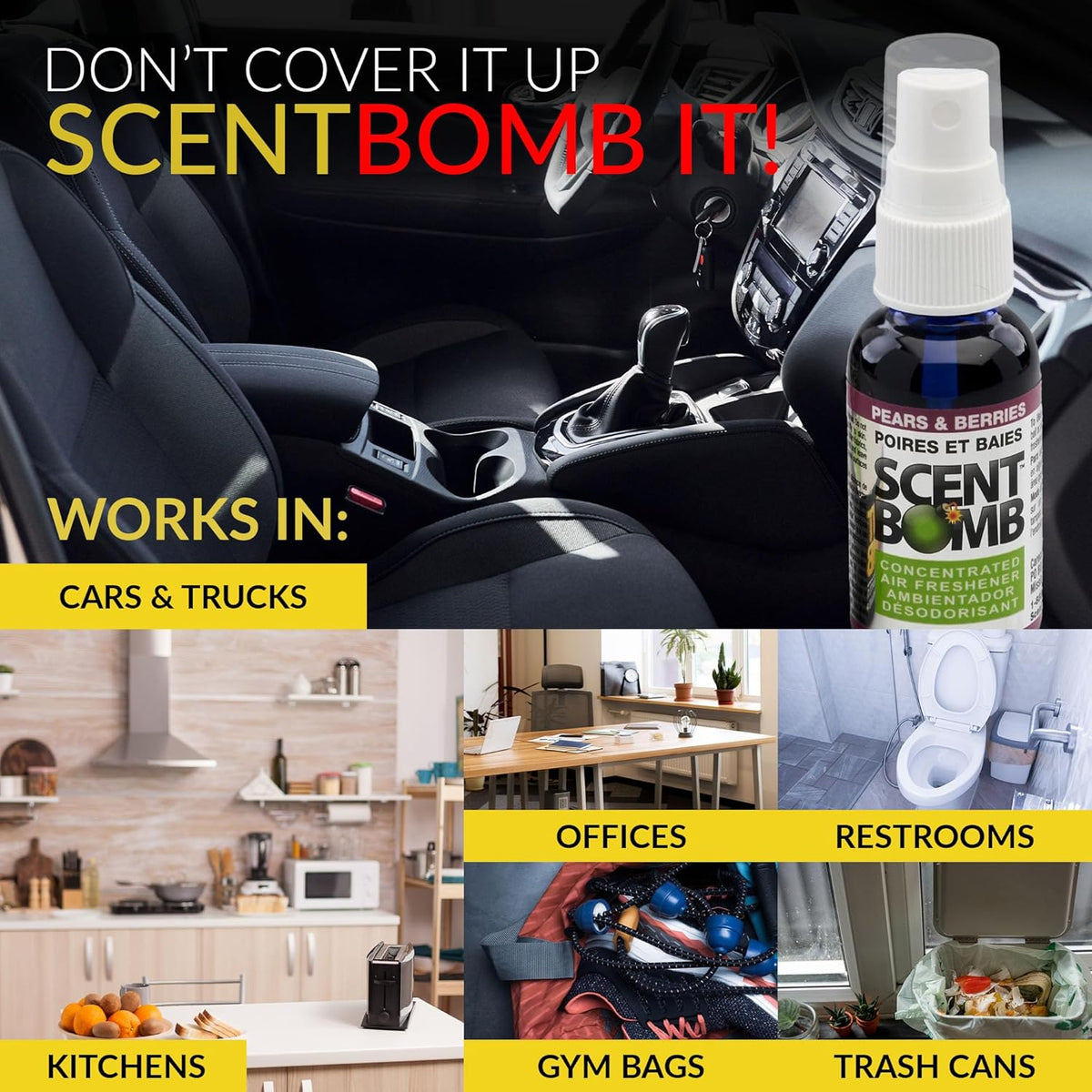 Scent Bomb Air Freshener Spray, Long-Lasting Odor Eliminator - Effective Deodorizer for Home & Car, Fresh Room Spray for Kitchen, Bathroom & Smell Neutralizer - 1 oz Pack of 4, Black Cherry Scent