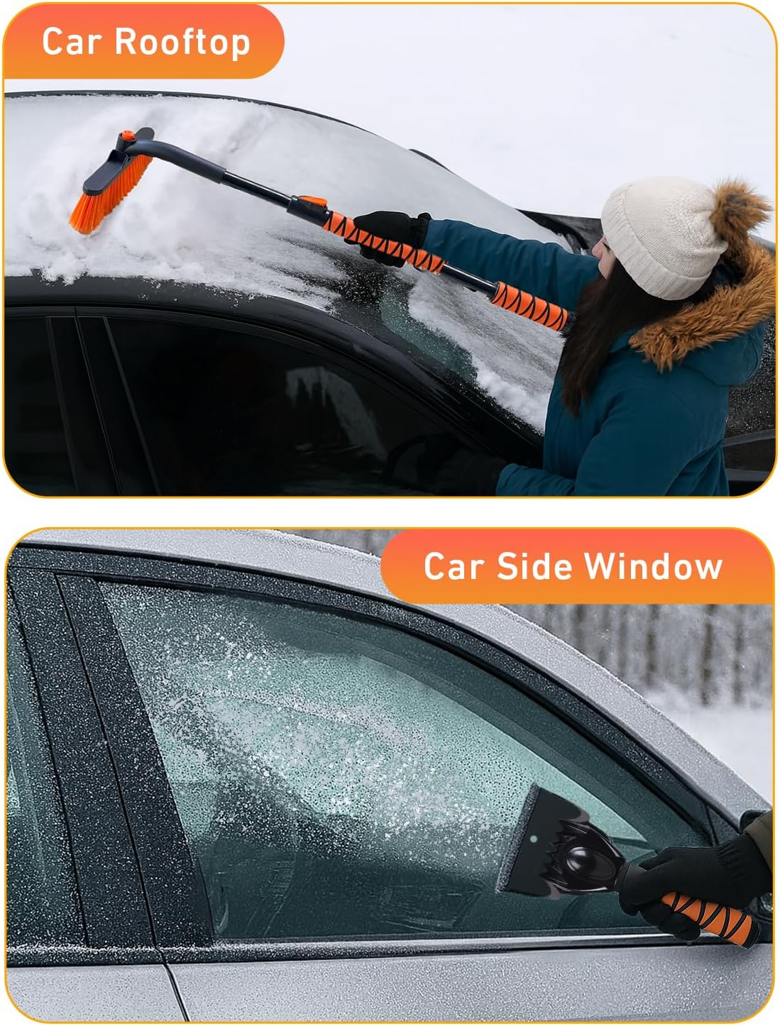 EcoNour 27" 3 in 1 Snow Brush with ice Scraper for car Windshield and Window | 360° Aluminum Rotatable Snow Brush for car | Winter Snow Removal Tools with Detachable Foam Grip | Winter Car Accessories