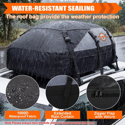 Sailnovo Rooftop Cargo Carrier Roof Bag, 20 Cubic feet Soft Waterproof Car Roof Bag fit Cars with/Without Rack, 6 Tie-Down Straps, 6 Door Hooks, Foldable Car Top Carrier for Road Trip Camping Travel
