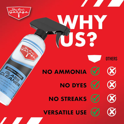 Jay Leno's Garage Glass Cleaner Spray – Streak-Free Auto Glass Cleaner for Cars, Automotive Window Cleaner for Car Windows, Windshields & Mirrors, Tint-Friendly Interior & Exterior Glass – 16 oz