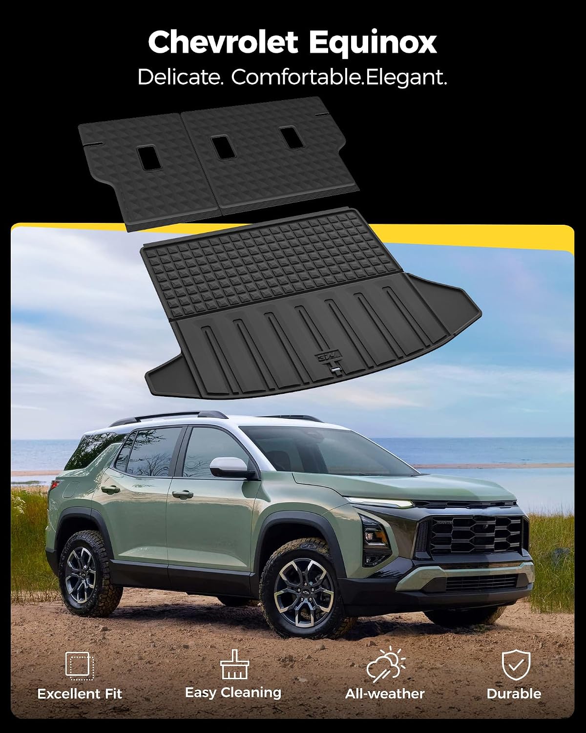 3W Floor Mats & Cargo Liner Fit for 2021 2022 2023 2024 2025 2026 Chevy Tahoe/GMC Yukon/Cadillac Escalade 7 Seat, TPE All Weather Custom Fit Car Accessories Heavy Duty Rubber Full Set Trunk Mats - Colors B