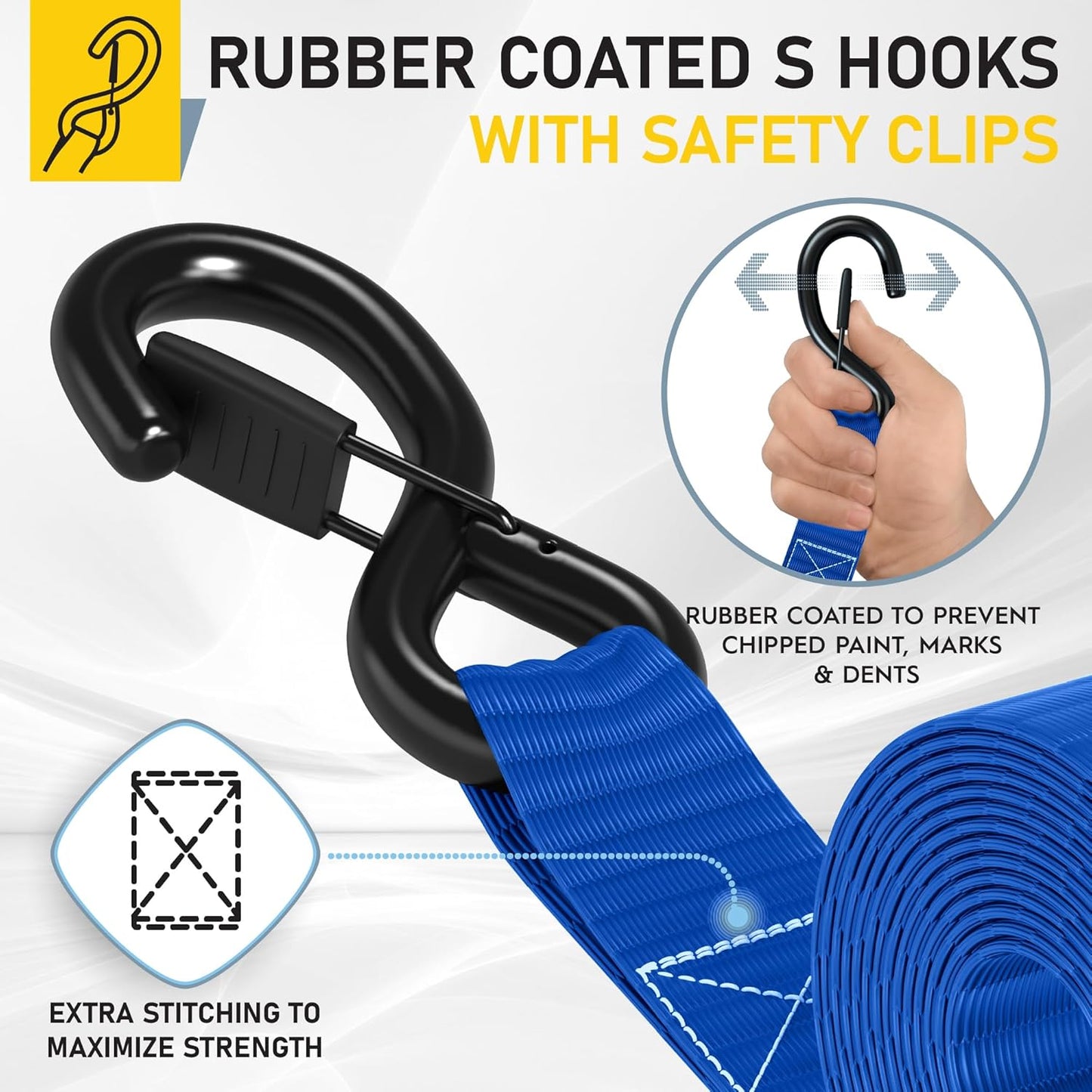 AUGO Ratchet Straps Heavy Duty 4 Pack -15 FT - 2200 LB Break Strength – with Safety Lock S Hooks - Cargo Straps for Moving, Appliances, Motorcycle – Soft Loop Tie Down Straps