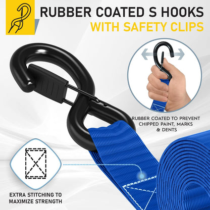 AUGO Ratchet Straps Heavy Duty 4 Pack -15 FT - 2200 LB Break Strength – with Safety Lock S Hooks - Cargo Straps for Moving, Appliances, Motorcycle – Soft Loop Tie Down Straps