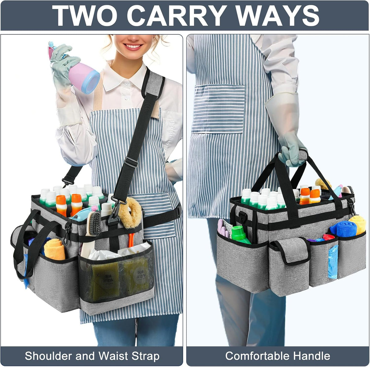 Cleaning Caddy,Cleaning Bag for Housekeepers,Cleaning Supplies Organizer with Handle,Black