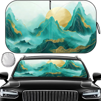 Fauson Car Windshield Sun Shade for Sedans, SUVs & Trucks Reflective UV Block Sunshade Visor Shield Foldable with Storage Bag Blocks Sun Heat to Keep Car Interior Cool, Front Window - L 57 x 32 W