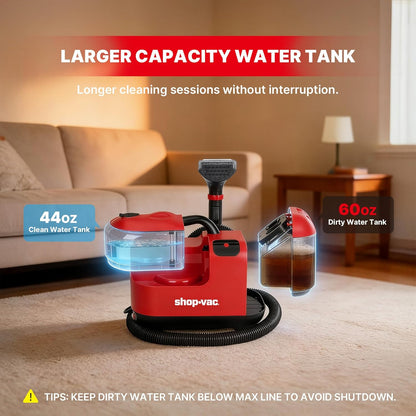Shop-Vac Portable Carpet Cleaner Machine, Upholstery Cleaner with Steam & Heating System, 3 Modes Deep Stain Removal with Self-Cleaning Tool, for Car, Furniture, Stairs and Fabric Cleaning, 5430225