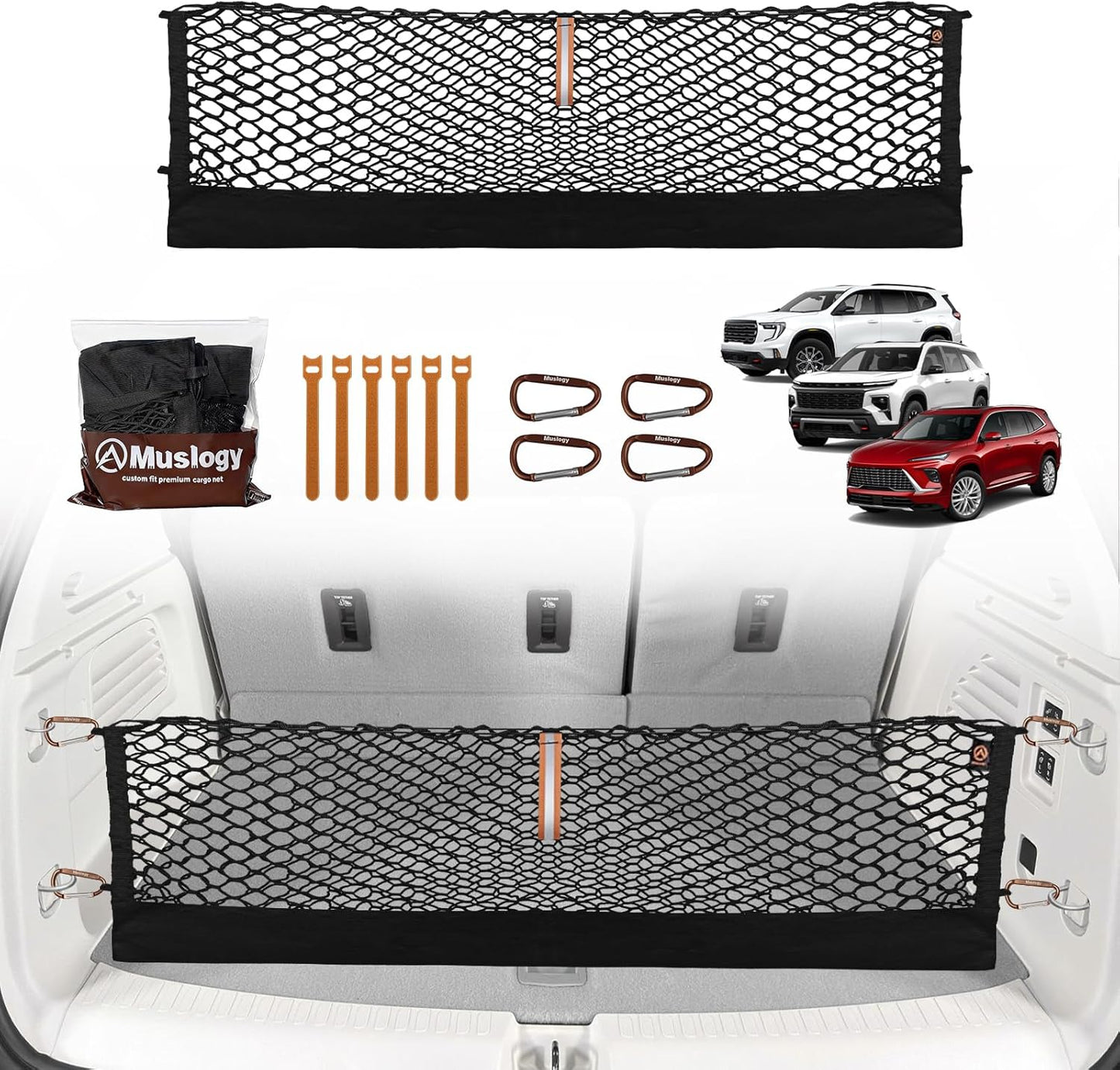Muslogy Truck Bed Cargo Net Trunk Netting Compatible with 2023-2025 2026 Honda CR-V Accessories, Pickup Cargo Organizer SUV Sedan Storage Net w/Heavy Duty Carabiners - Colors B