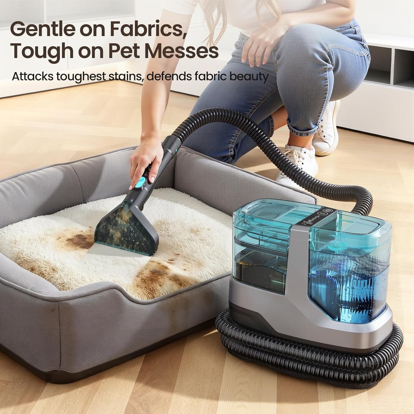 Portable Steam Carpet Cleaner, 203°F High Temp Steam & 18Kpa Suction, Deep Stain Removal & Sanitization, Spot Cleaner for Pets, Kids, Home Upholstery, Sofa, Stairs & Car Detailing