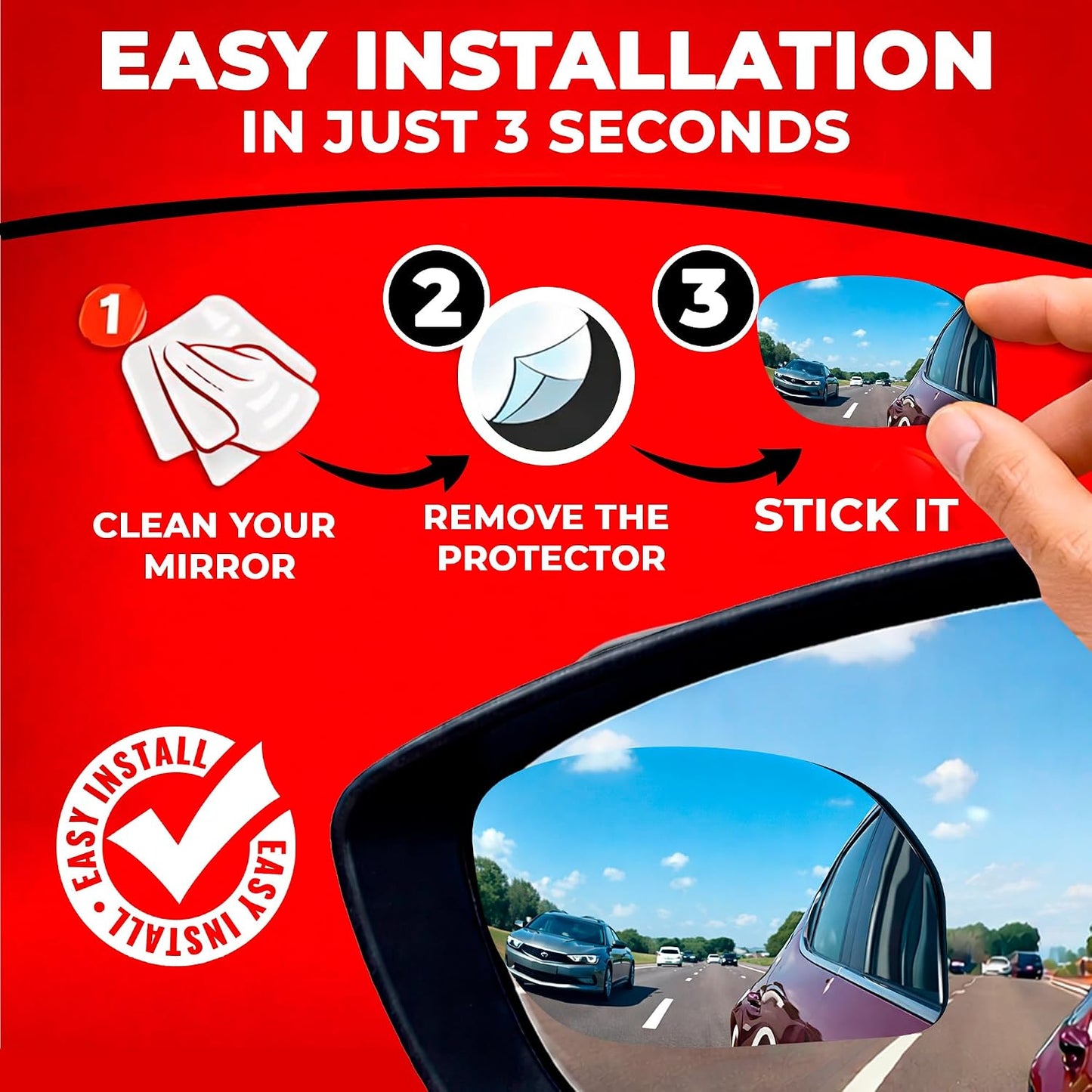 Blind Spot Convex Car Mirror - Rearview Accessories for Car Interior - Automotive Blindspot Mirrors for Larger Image and Improved Traffic Safety (2-Pack)