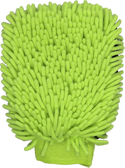 Car Wash Mitt Microfiber 2-PK, Scratch-Free & Lint-Free, Premium Chenille & Coral Fleece Double Sided, Waterproof Interior, Perfect for Car Washing & Detailing, 10.25" x 7.5", Green & Blue