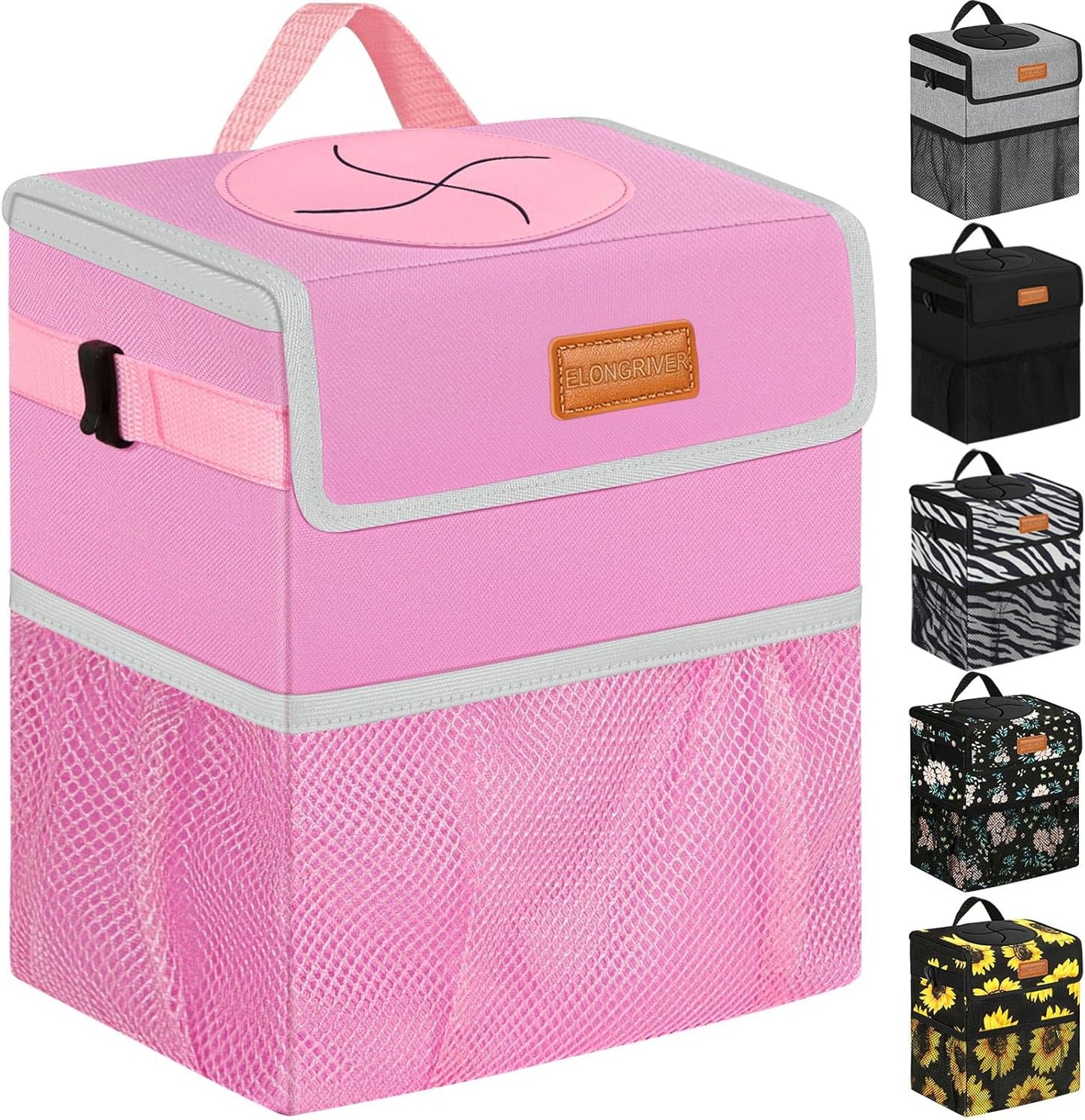 ELONGRIVER Car Trash Can Bin for Back Seat Leak Proof, Cute Car Trash Bag Hanging, Vehicle Trash Can for SUV Truck Van, Automotive Garbage Cans Front Seat Black