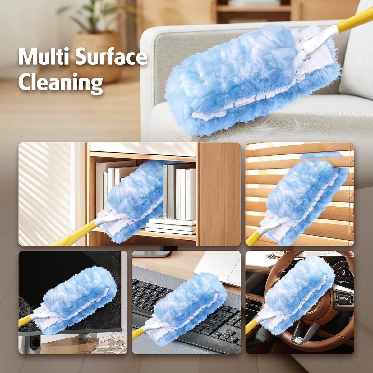 Duster Refill for Swiffer Duster, 30 Count Heavy Duty 2 Side 360° Duster Refills with 1 Handle, 4X Microfibers, Disposable Multi Surface Dusters for Cleaning