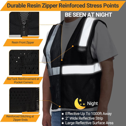 AYKRM 2 Pocket Mesh High Visibility Reflective Safety Vest for men & Women ANSI/ISEA 107 Standards