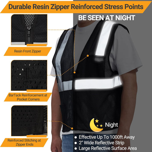 AYKRM 2 Pocket Mesh High Visibility Reflective Safety Vest for men & Women ANSI/ISEA 107 Standards