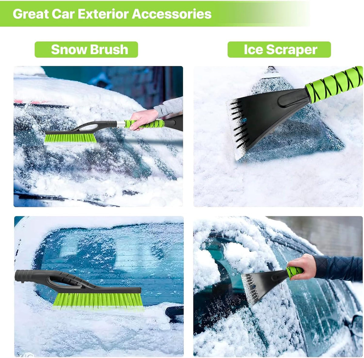 OUSHASAA 27" Snow Brush and Ice Scrapers for Car Windshield 2 Pack |Scratch-Free Bristle Head PVC Snow Brush & Foam Grip Window Snow Scraper Snow Removal Tool with Aluminum Body for Truck, SUV,Purple