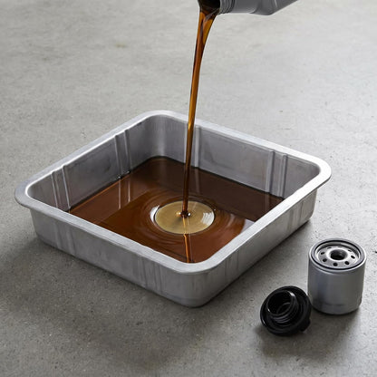Oil Drain Pan, Universal Metal Oil Change Container with Easy Grip Edges 7-8L Capacity for Cars Motorcycles Boats, Durable Construction for Professional Mechanics and DIY Enthusiasts